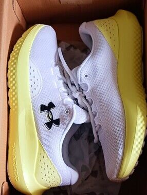 Under Armour White & Solar Yellow Charged Surge 4, Size 8.5